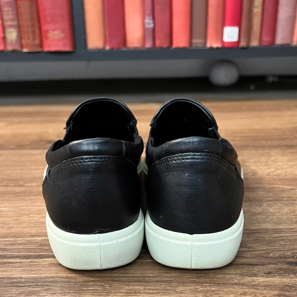 ECCO I Black Soft Leather Woven Slip-On Sneaker Loafers Sz 8 - Picture 4 of 10
